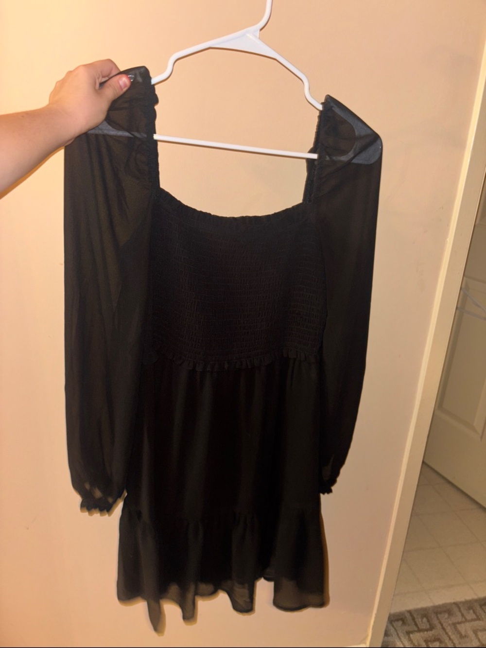 Shinestar Black Sheer Long Sleeve Mini Dress